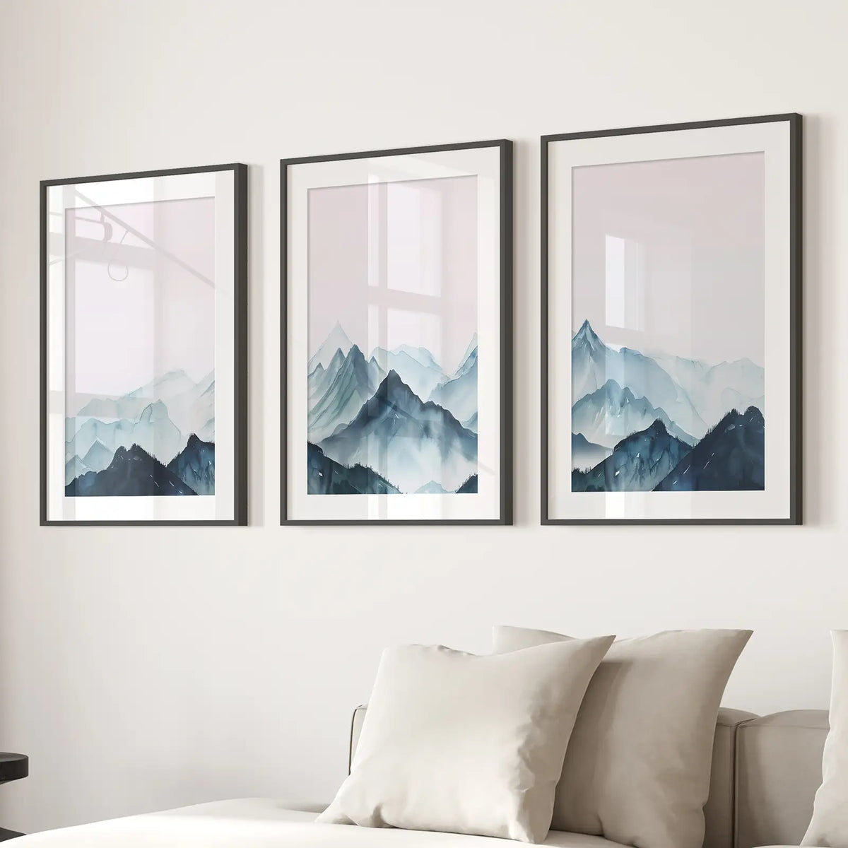 Modern Blue Watercolor Mountain Landscape Prints