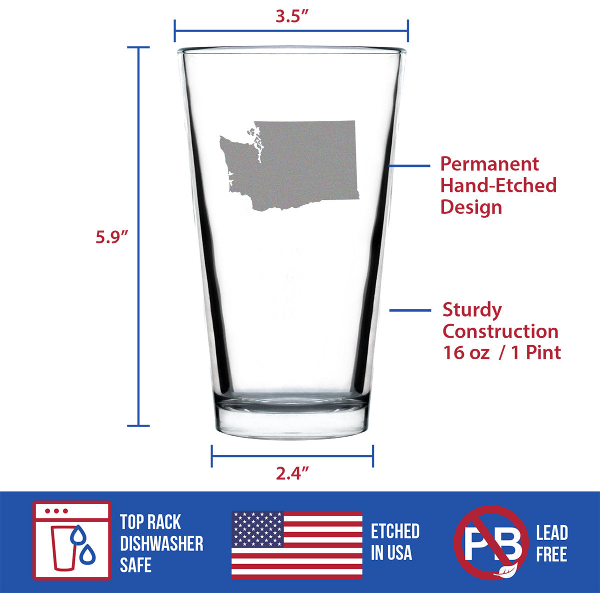 Washington State Outline Pint Glass (16 oz)