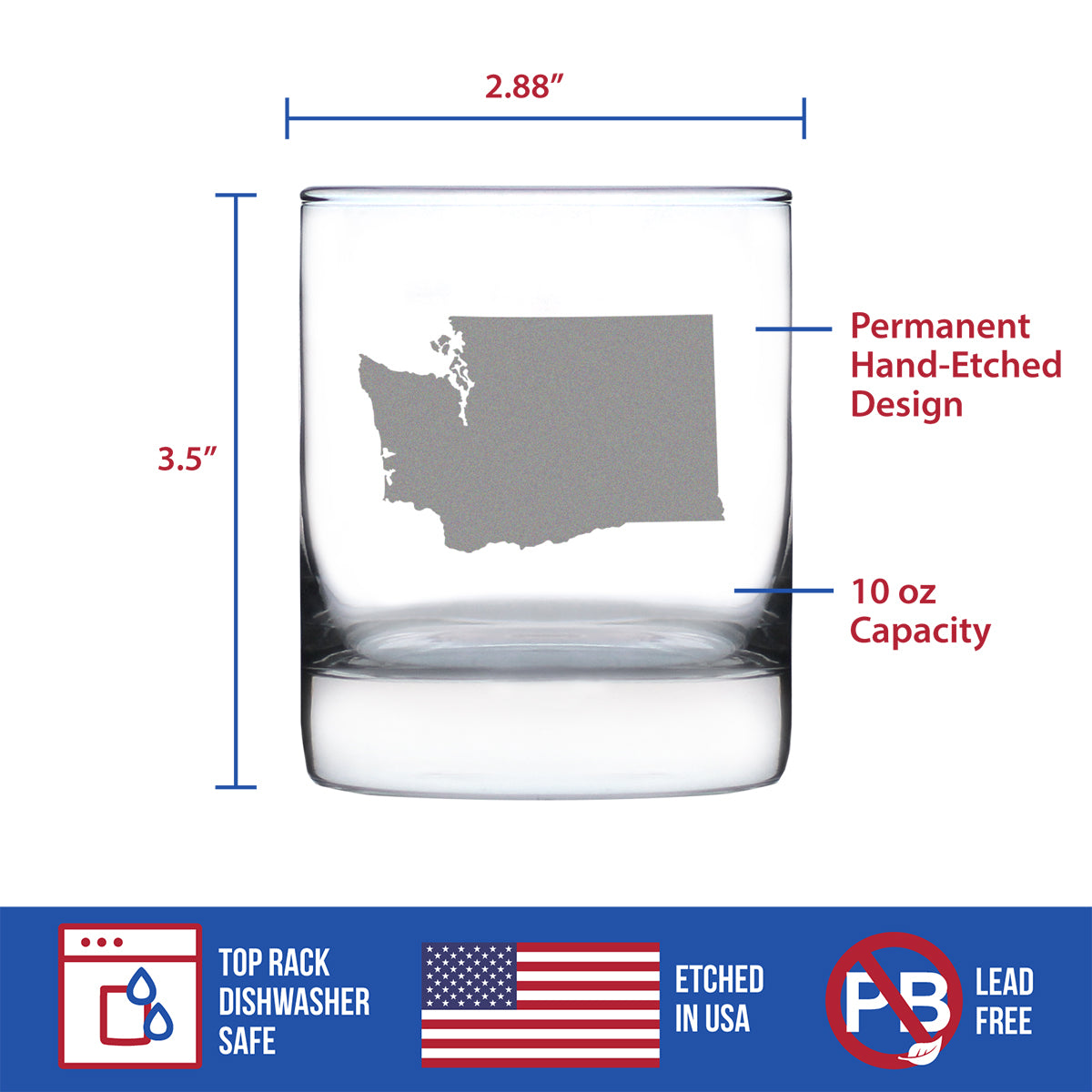Washington State Outline Rocks Glass (10.25 oz)