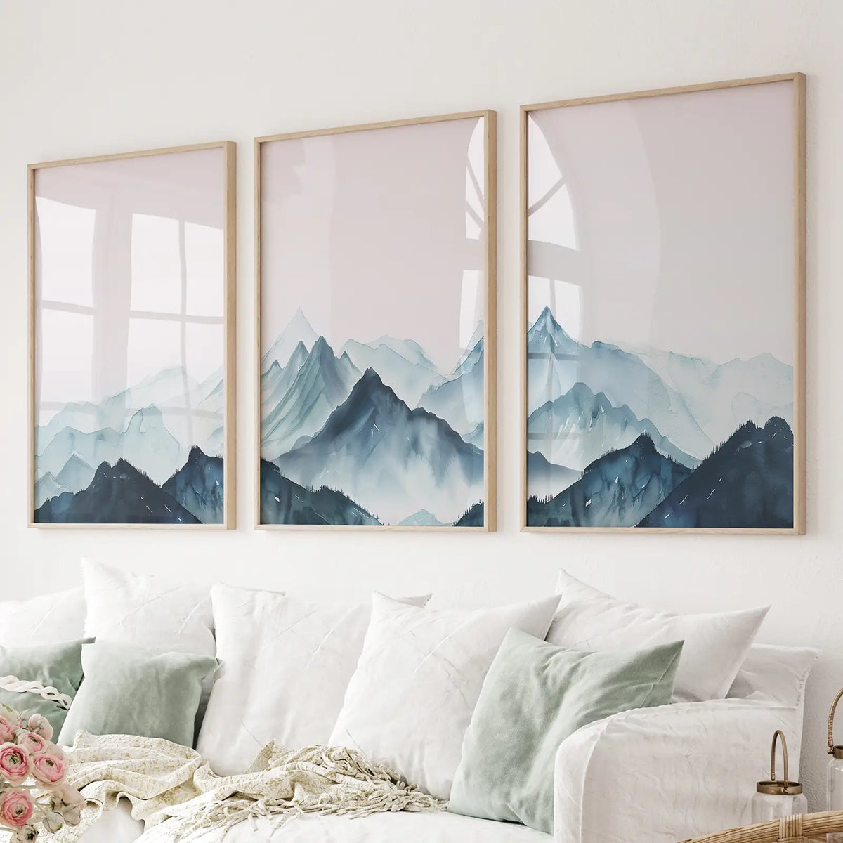 Modern Blue Watercolor Mountain Landscape Prints