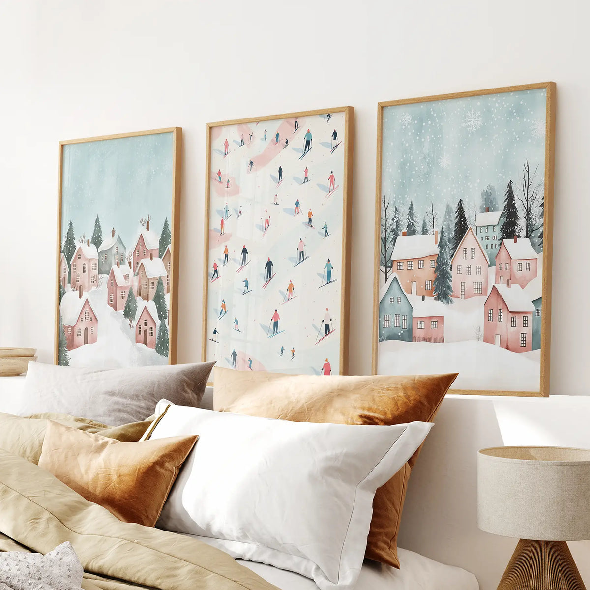 Cute Winter Village Christmas Art Decor Prints