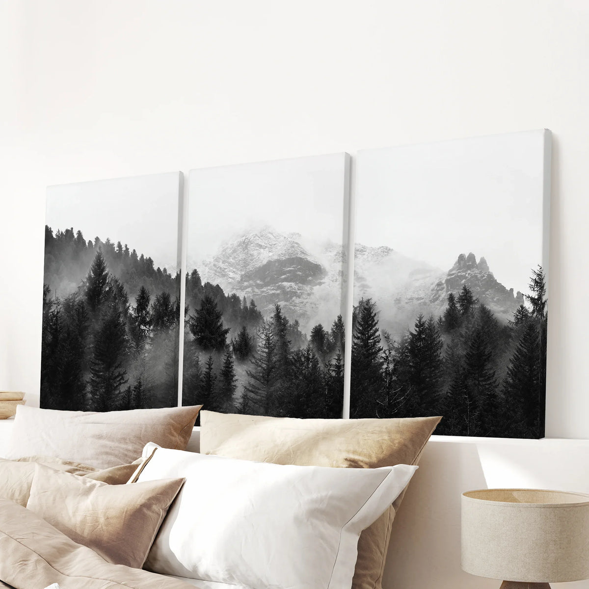 Black White Forest Triptych. Misty Mountains Nature Posters