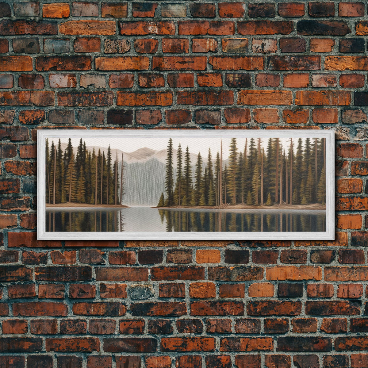 Colored Pencil Mountain Lake Panoramic Canvas Print