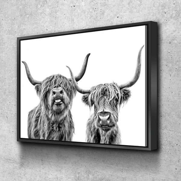 Black & White Highland Cows Canvas Wall Art