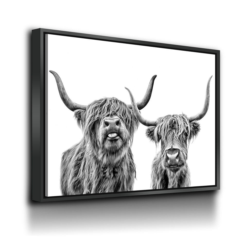 Black & White Highland Cows Canvas Wall Art