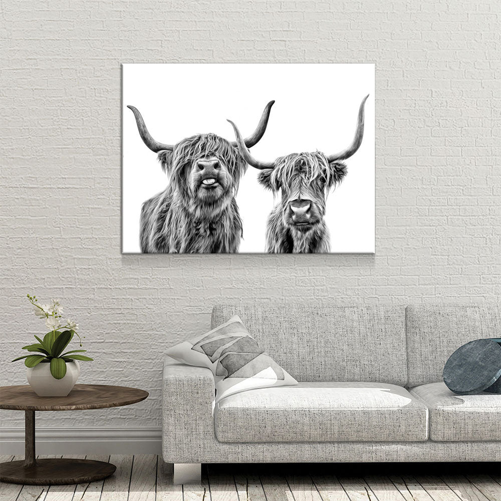 Black & White Highland Cows Canvas Wall Art