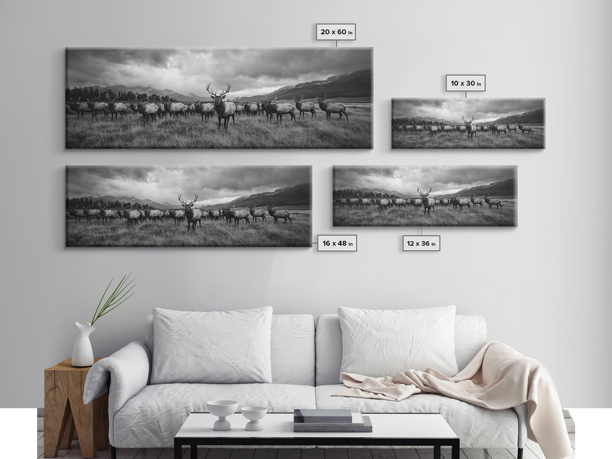 Elk Herd in Autumn Mountains Framed Canvas Print