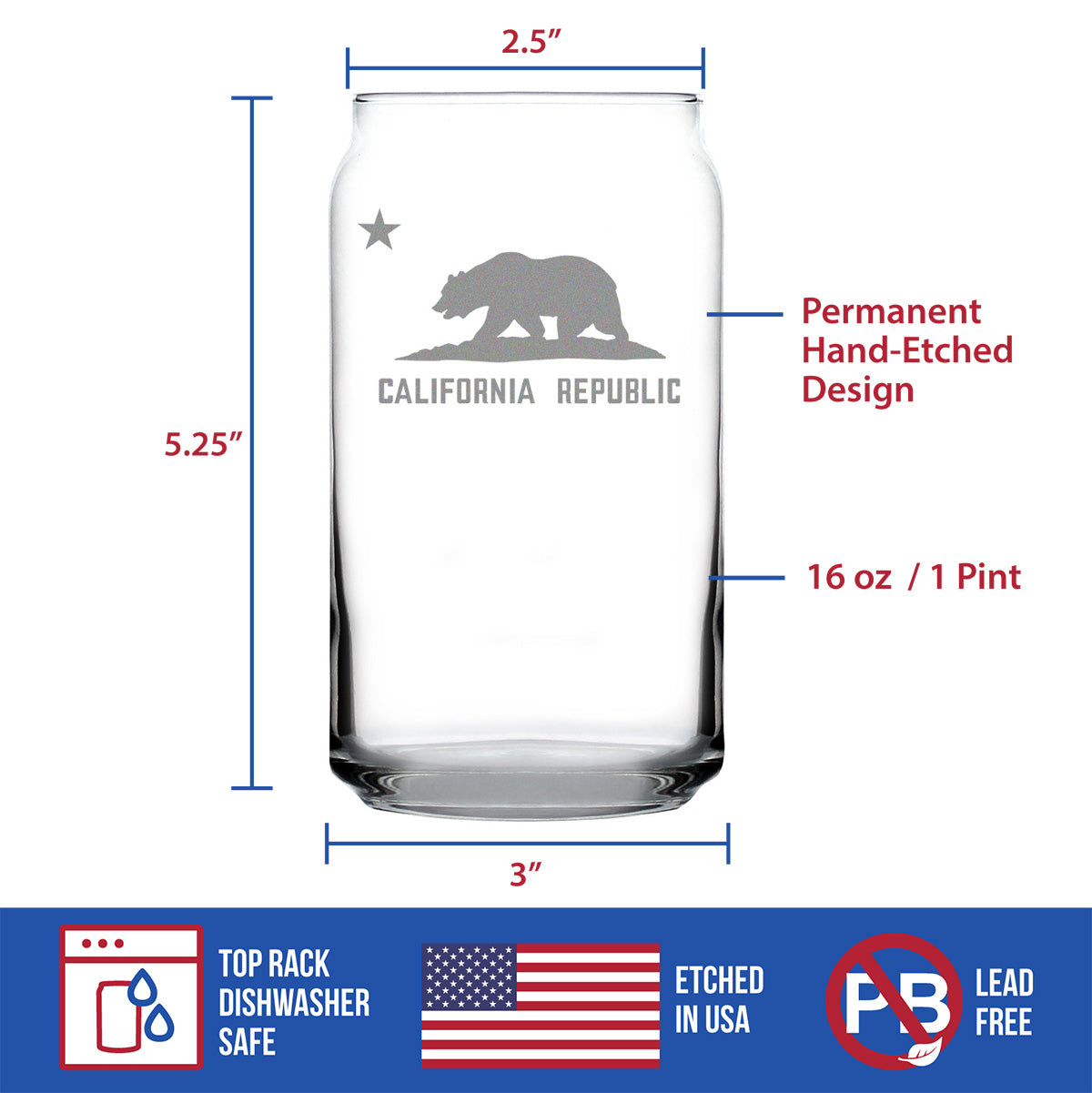 California Flag Beer Can Glass (16 oz)