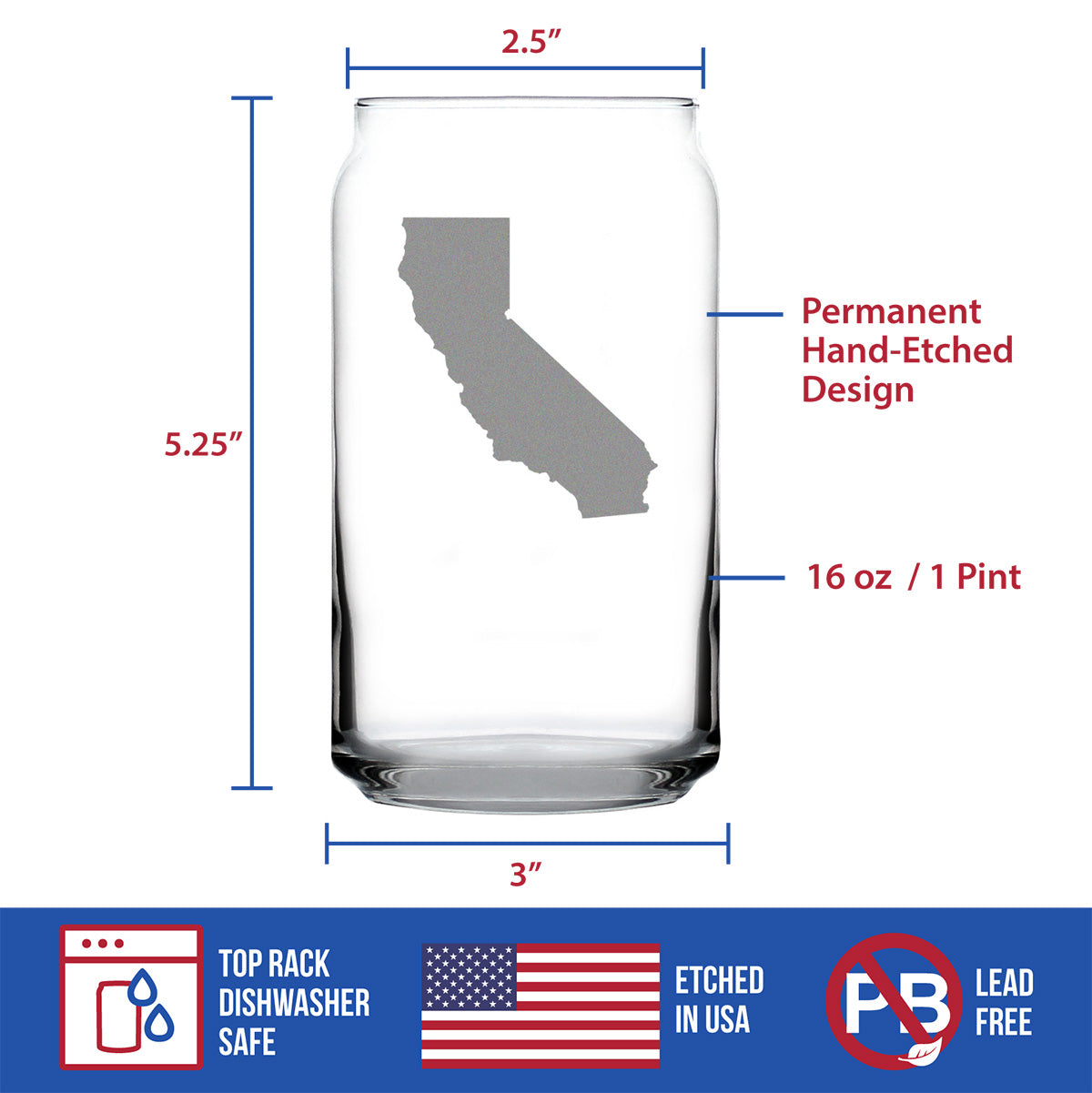 California State Outline Beer Can Glass (16 oz)
