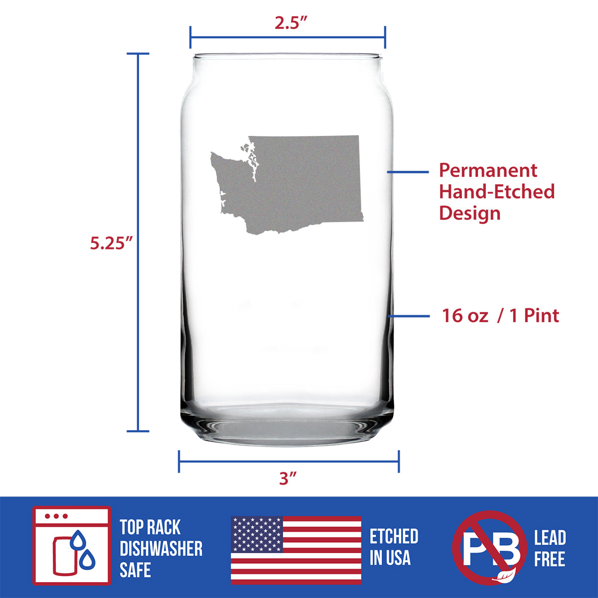 Washington State Outline Beer Can Glass (16 oz)