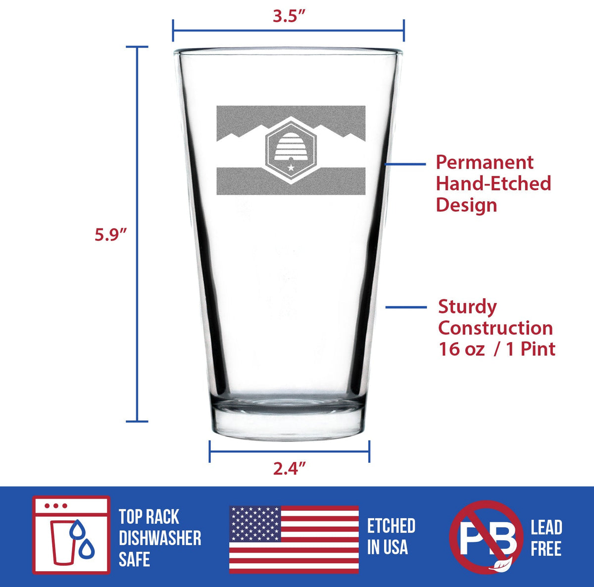 Utah Flag Pint Glass (16 oz)