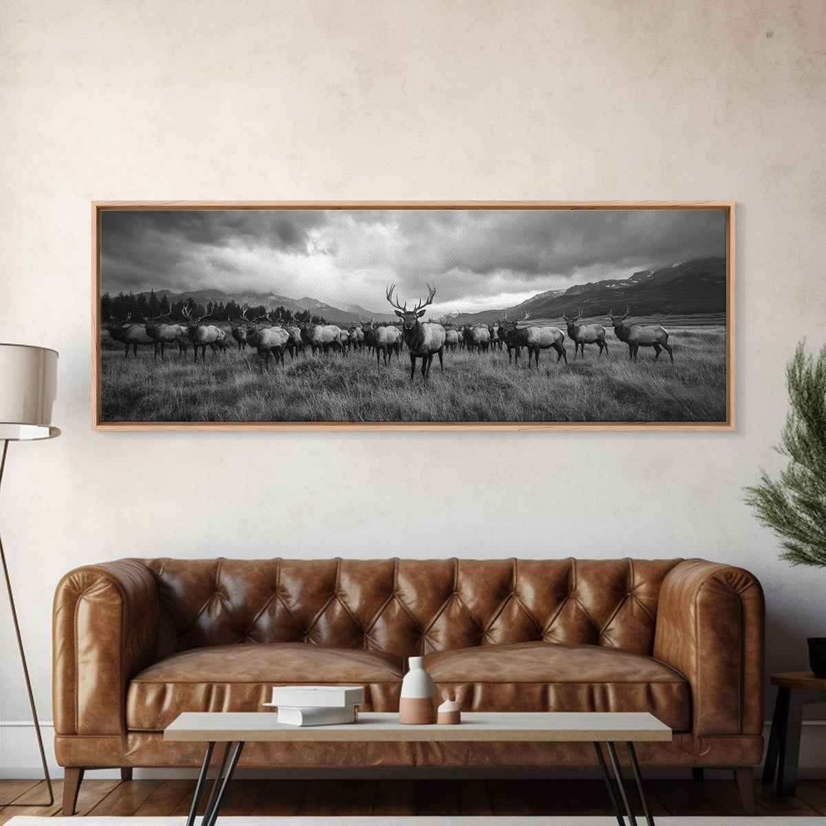 Elk Herd in Autumn Mountains Framed Canvas Print