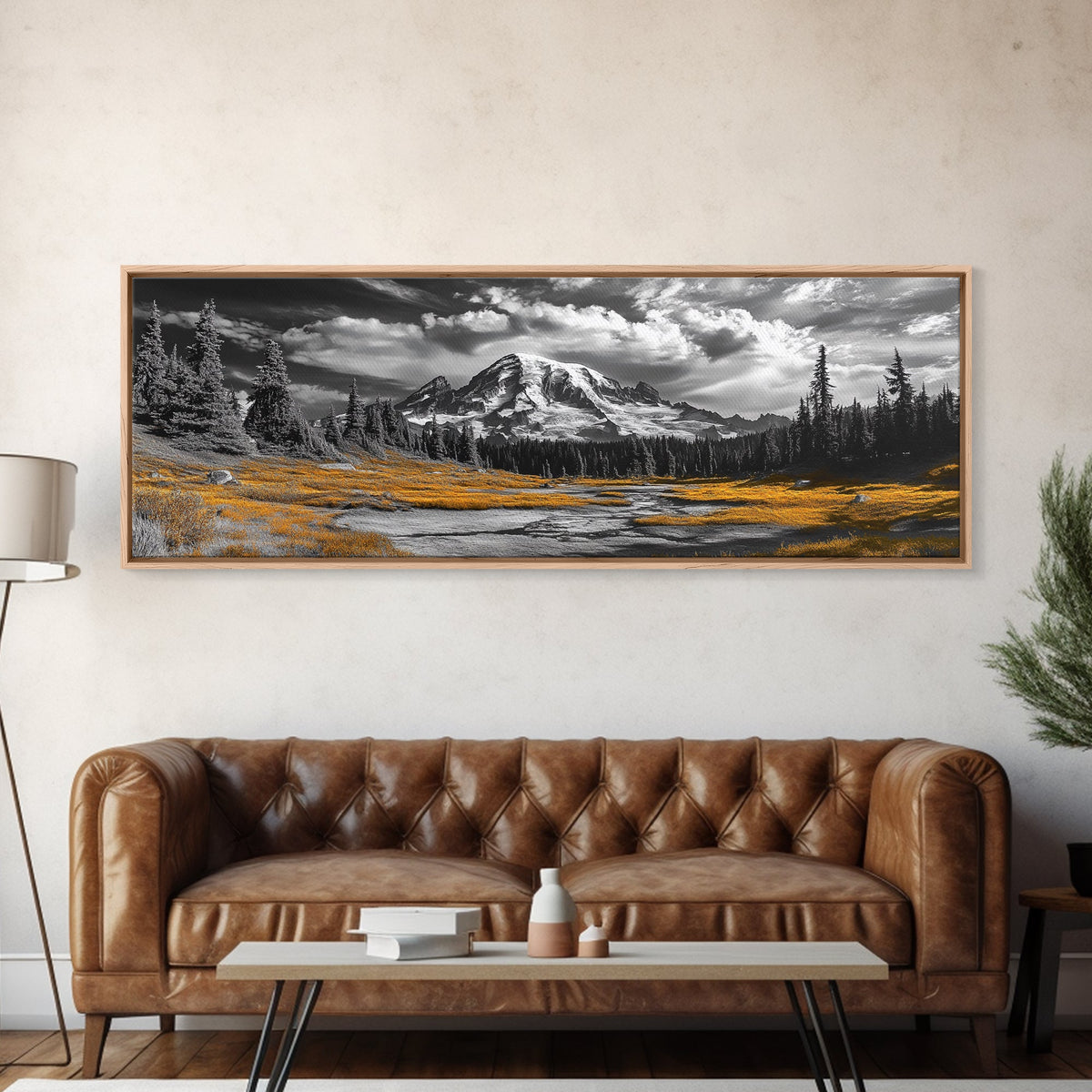 Snowy Peaks & Alpine Meadow Framed Canvas Print