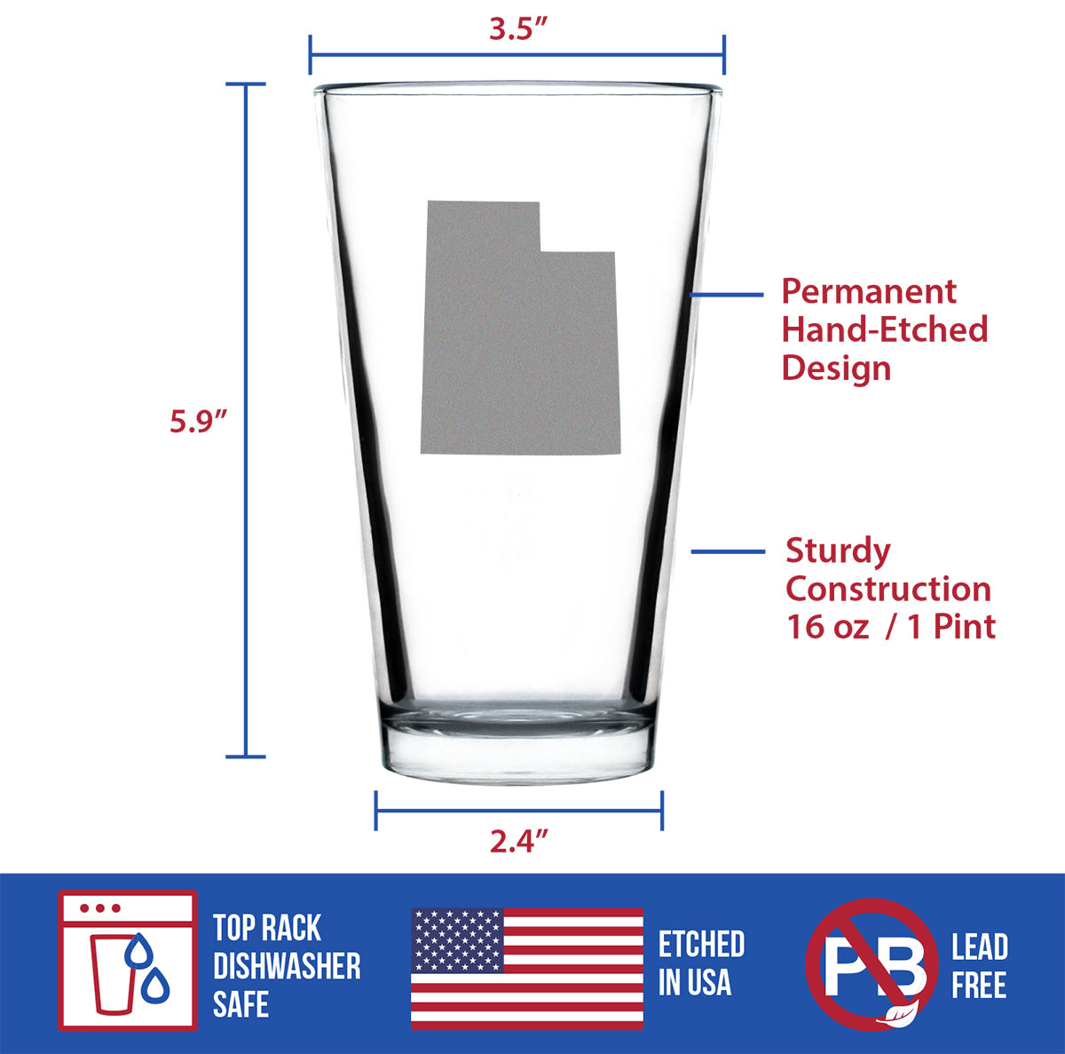 Utah State Outline Pint Glass (16 oz)
