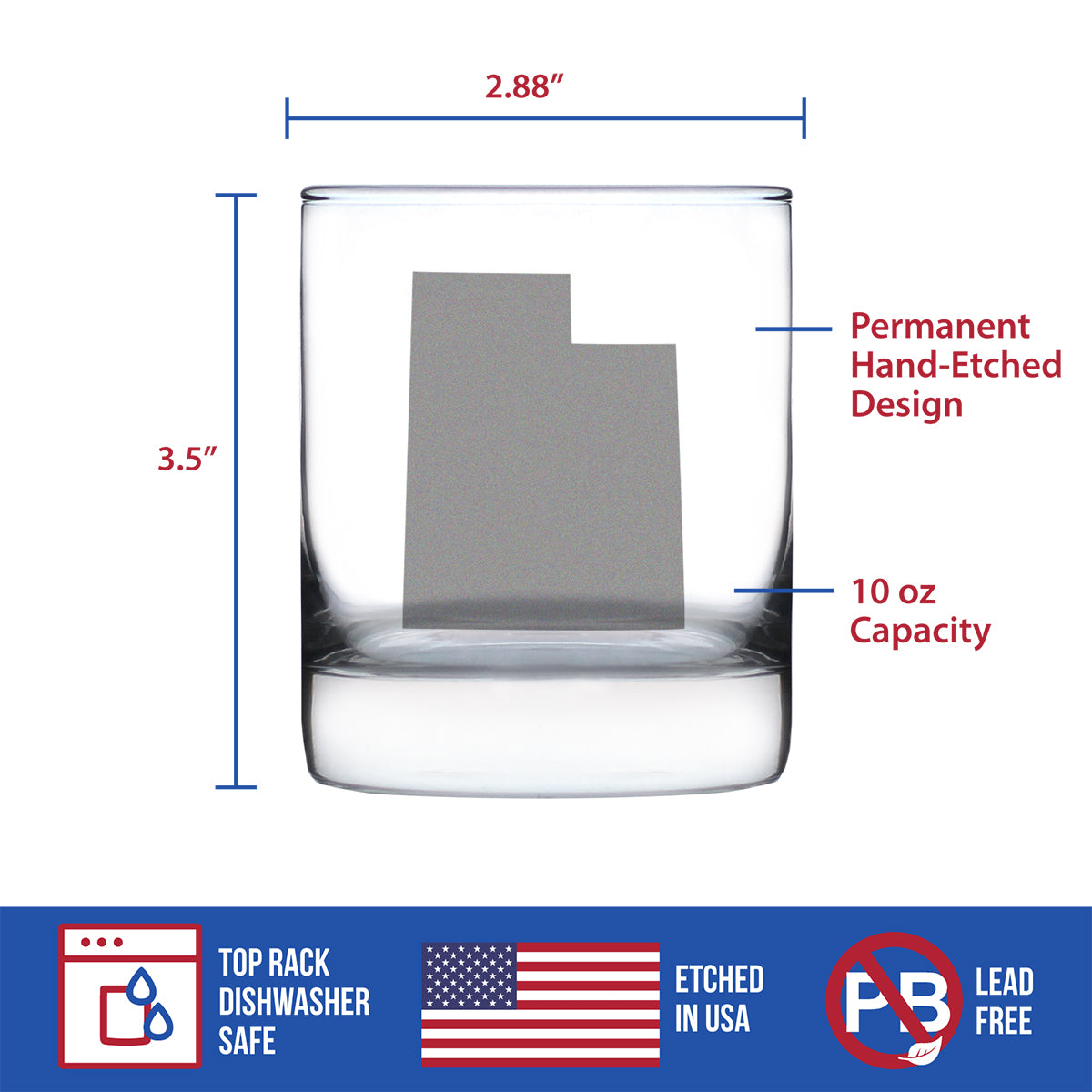 Utah State Outline Rocks Glass (10.25 oz)