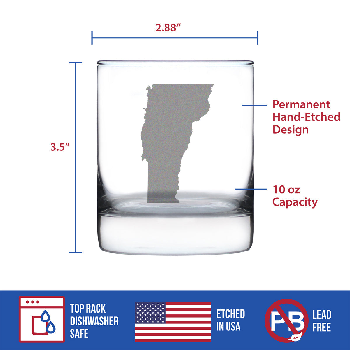 Vermont State Outline Rocks Glass (10.25 oz)