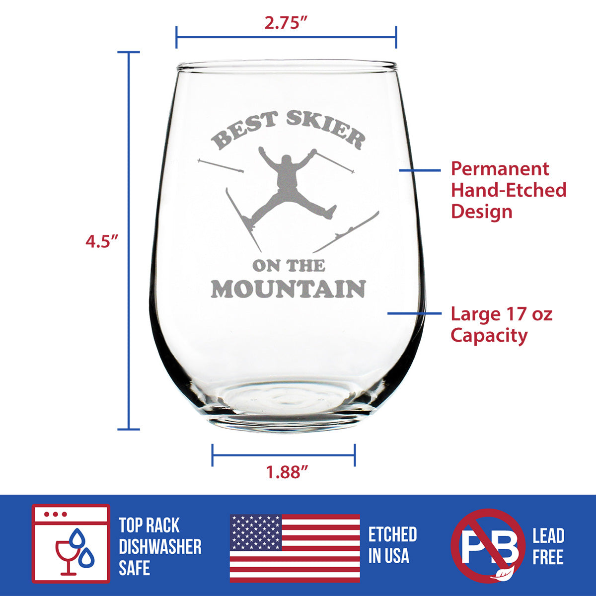 Best Skier Stemless Wine Glass (17 oz)
