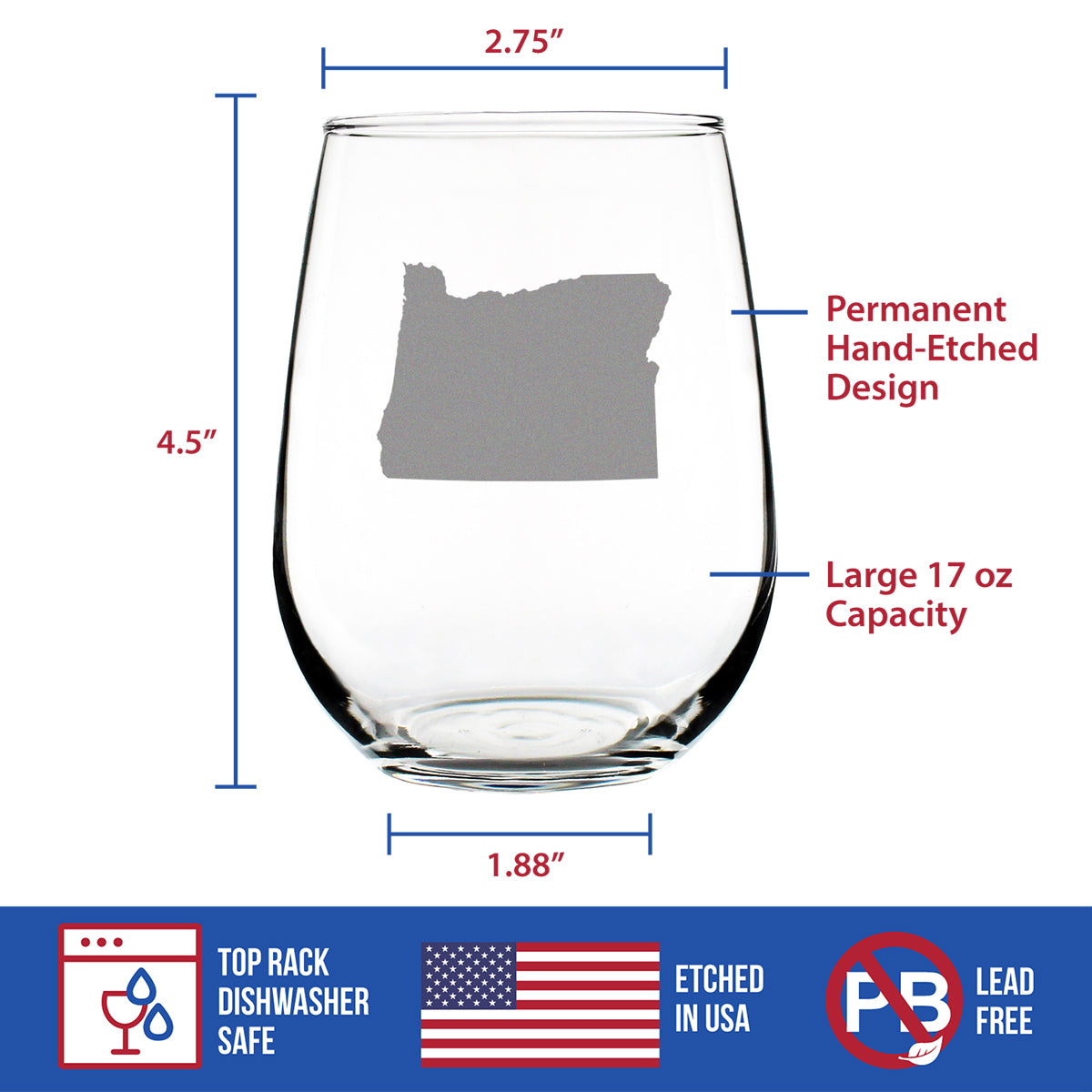 Oregon State Outline Stemless Wine Glass (17 oz)