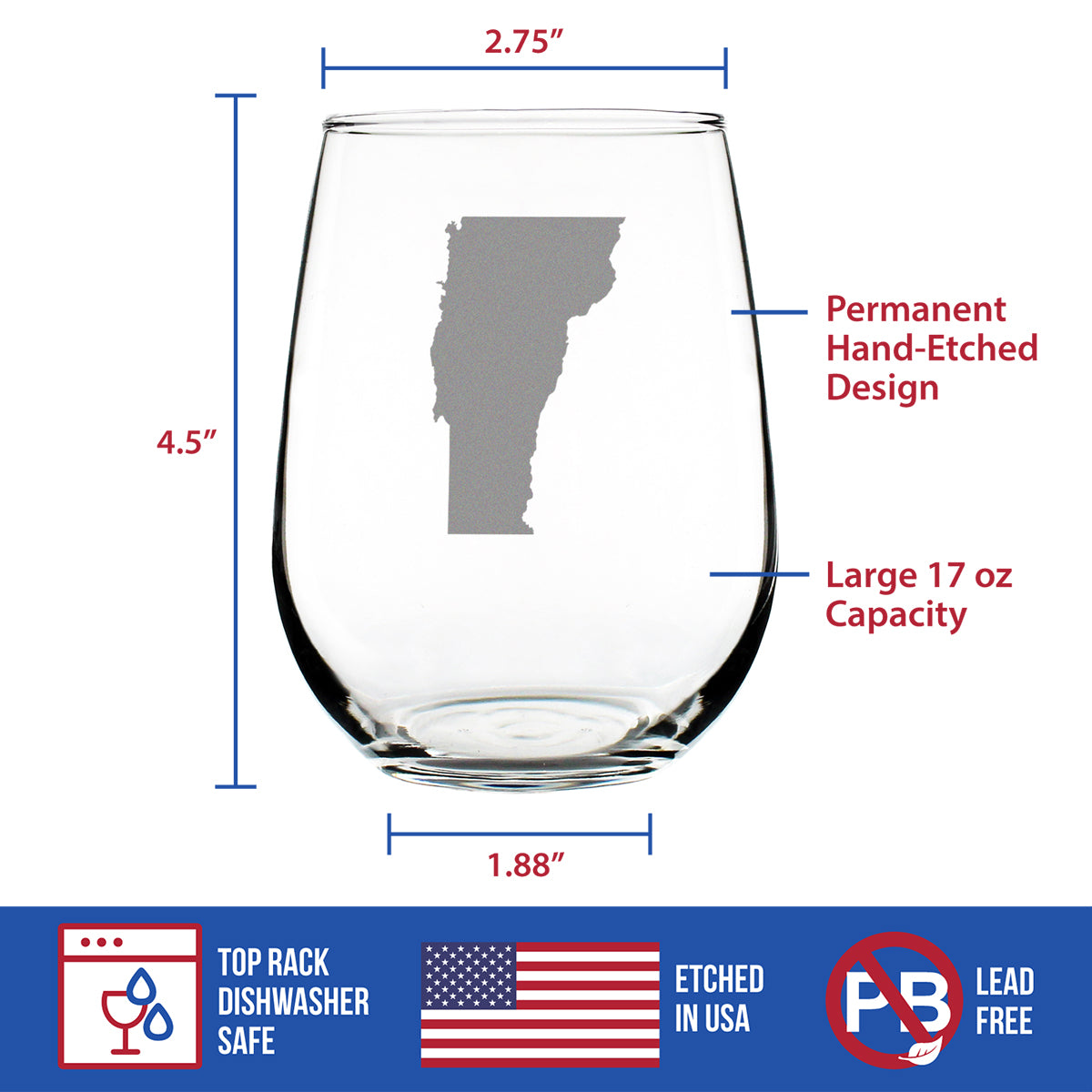 Vermont State Outline Stemless Wine Glass (17 oz)