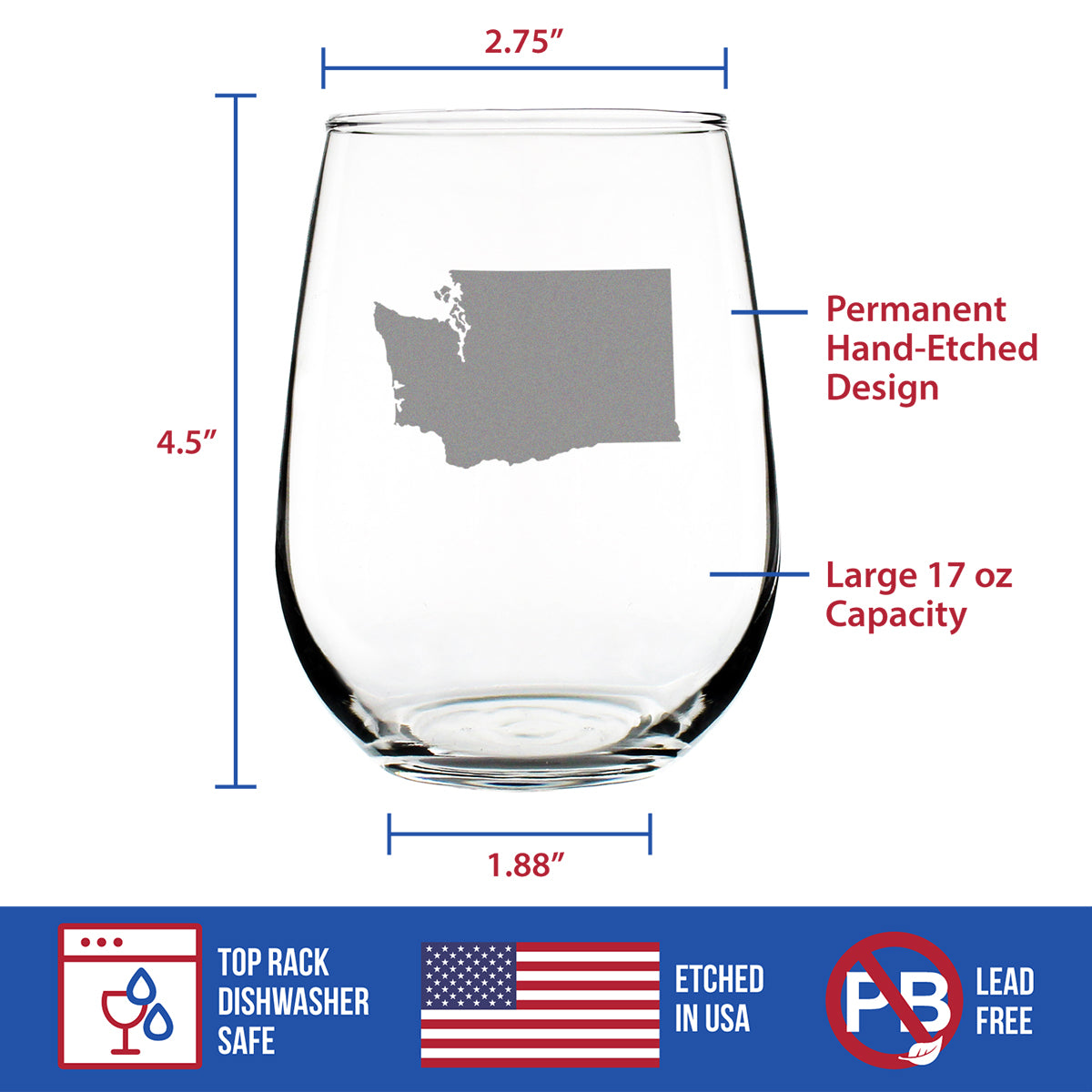Washington State Outline Stemless Wine Glass (17 oz)