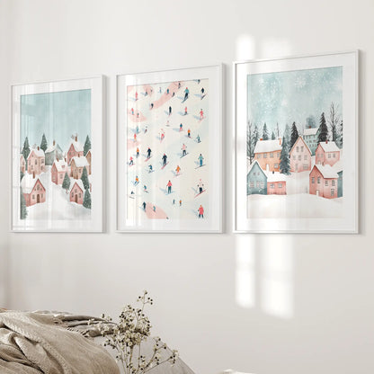 Cute Winter Village Christmas Art Decor Prints