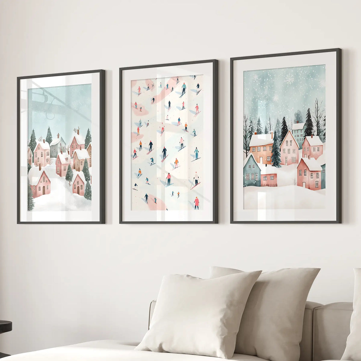 Cute Winter Village Christmas Art Decor Prints