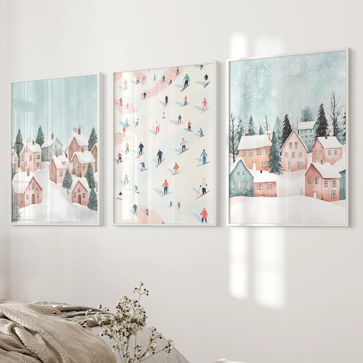 Cute Winter Village Christmas Art Decor Prints
