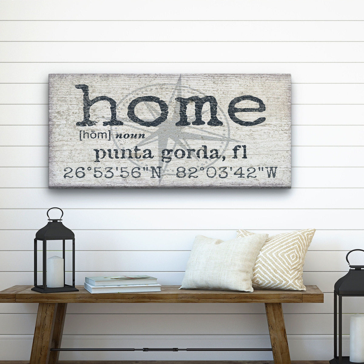 Personalized Home Compass Coordinates Canvas Wall Sign
