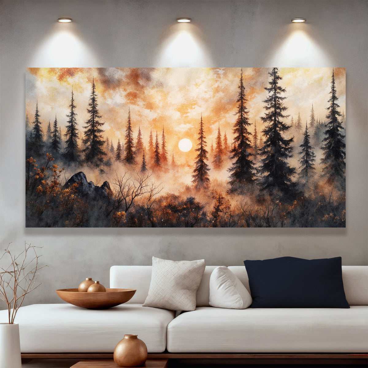 Mountain canvas print over a sofa