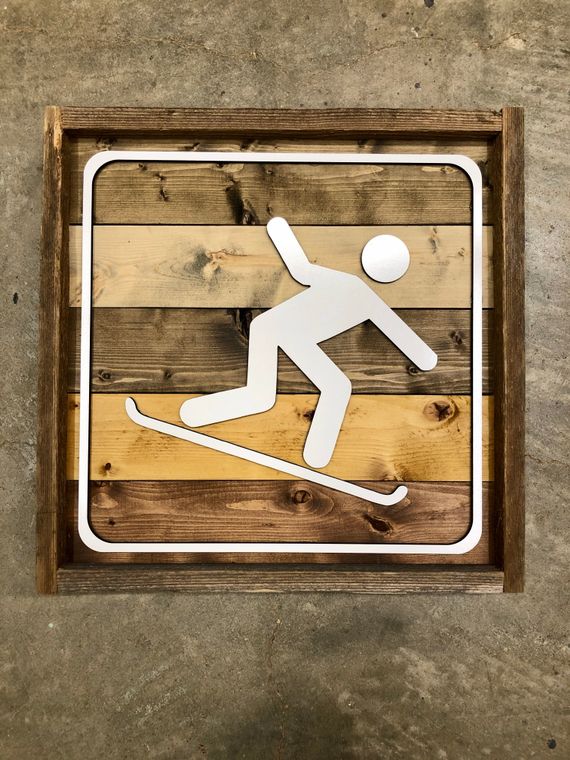 Rustic Snowboarding Recreational Sign 12X12 Inch