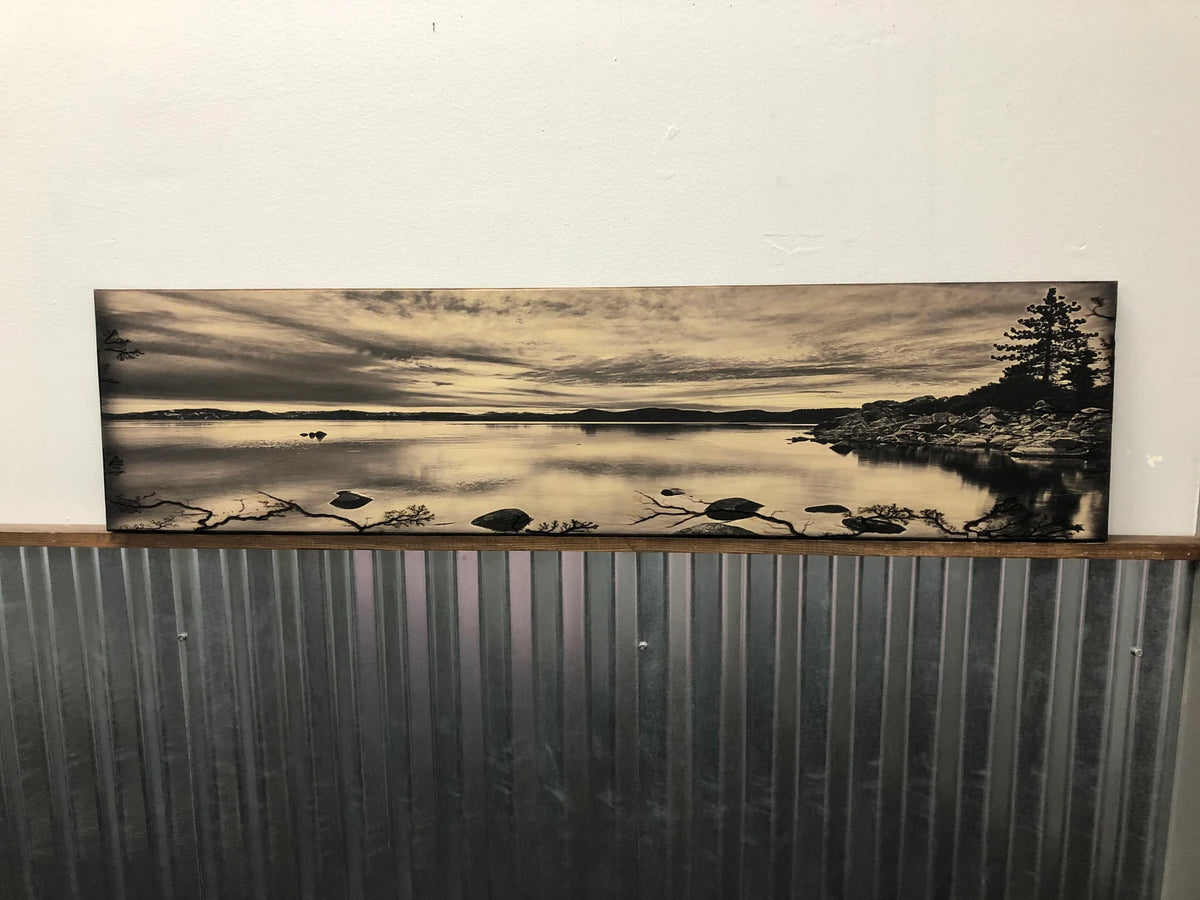 Silver Lake Tahoe - Burned Wood Print Artwork