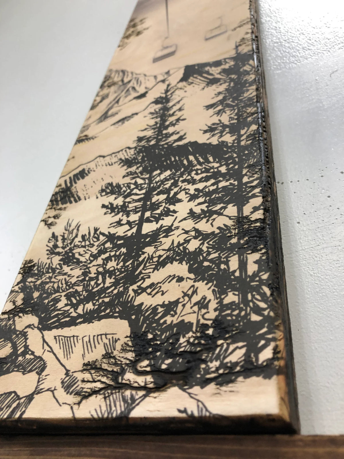 Winter Chairlift - Burned Wood Print Artwork