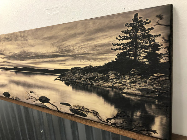 Silver Lake Tahoe - Burned Wood Print Artwork