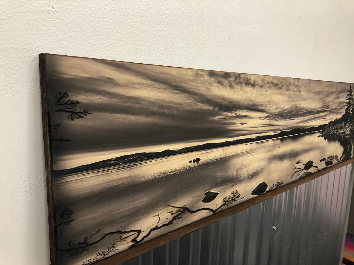 Silver Lake Tahoe - Burned Wood Print Artwork