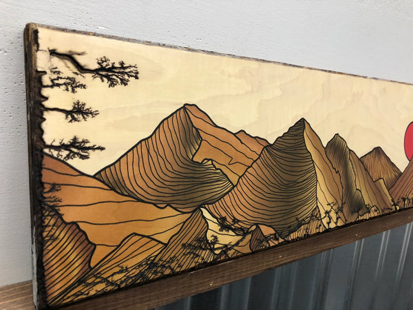 Golden Mountains - Burned Wood Print